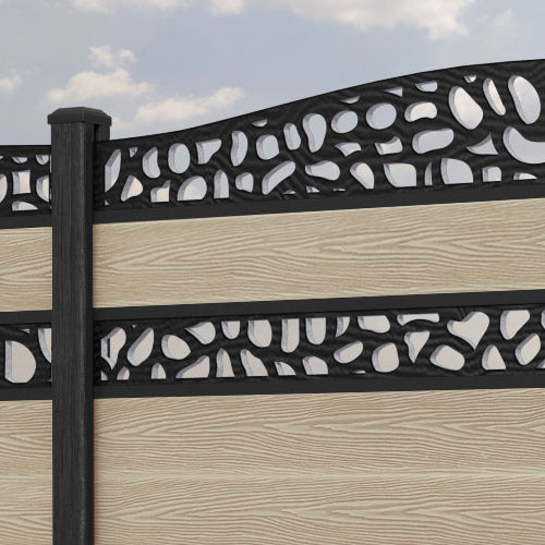 Classic Pebble Curved Top Split Screen Fence Panel - Light Oak - with our composite posts