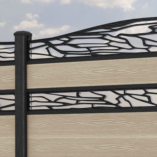 Classic Shatter Curved Top Split Screen Fence Panel - Light Oak - with our composite posts