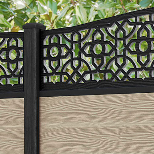 Classic Nabila Curved Top Fence Panel - Light Oak - with our composite posts