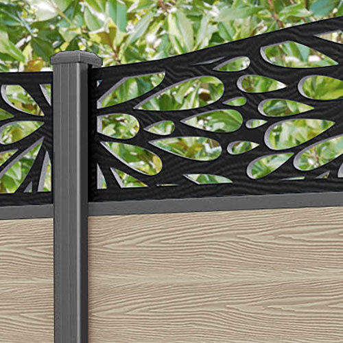Classic Blossom Curved Top Fence Panel - Light Oak - with our aluminium posts