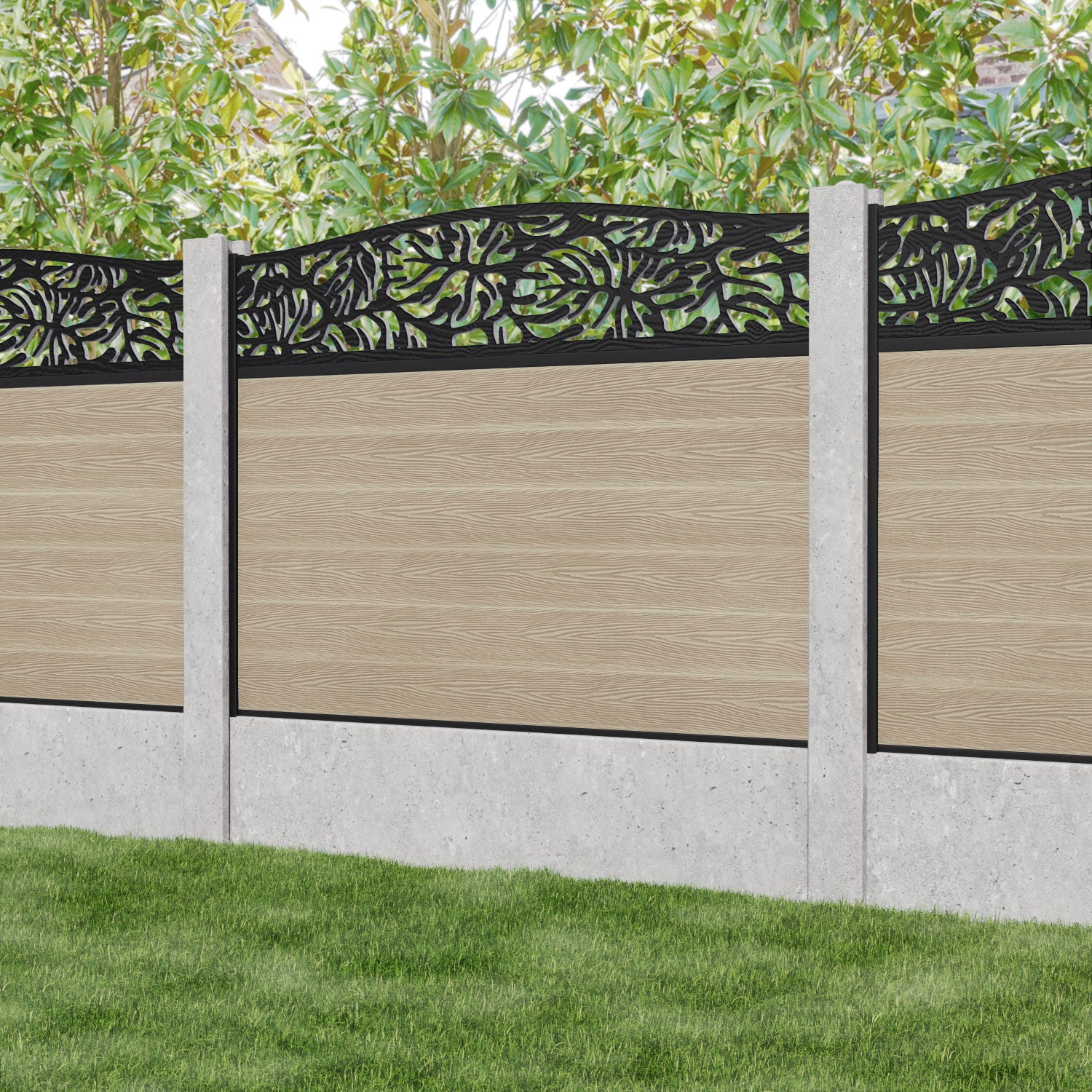 Classic Botanic Curved Top Fence Panel - Light Oak - for existing concrete posts