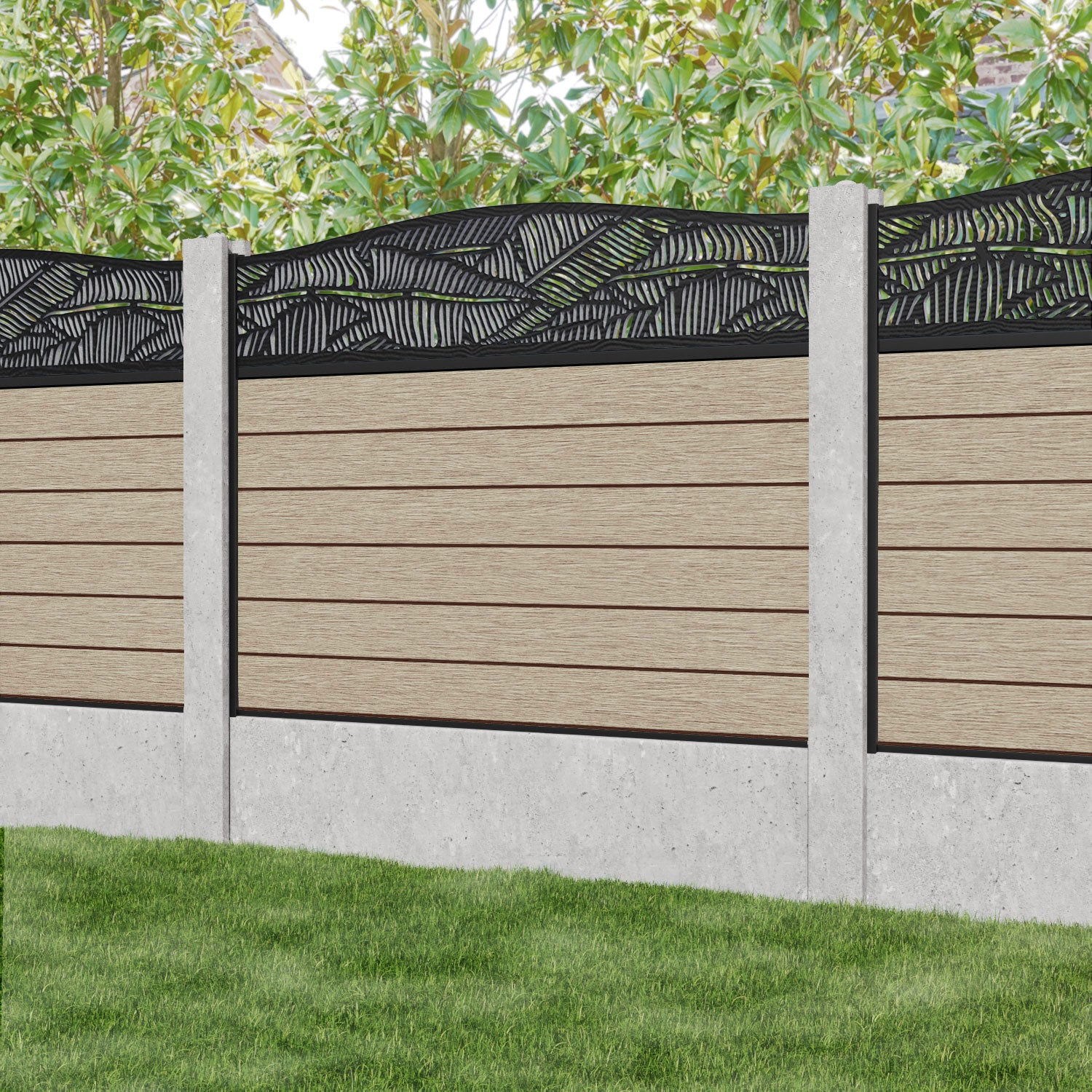 Fusion Feather Curved Top Fence Panel - Light Oak - for existing concrete posts