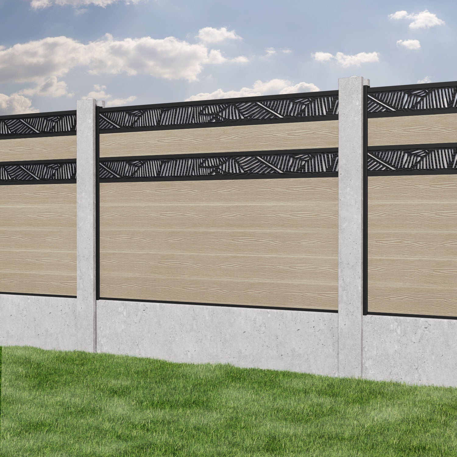 Classic Feather Split Screen Fence Panel - Light Oak - for existing concrete posts