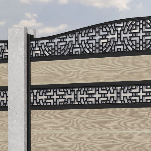 Classic Kumo Curved Top Split Screen Fence Panel - Light Oak - for existing concrete posts