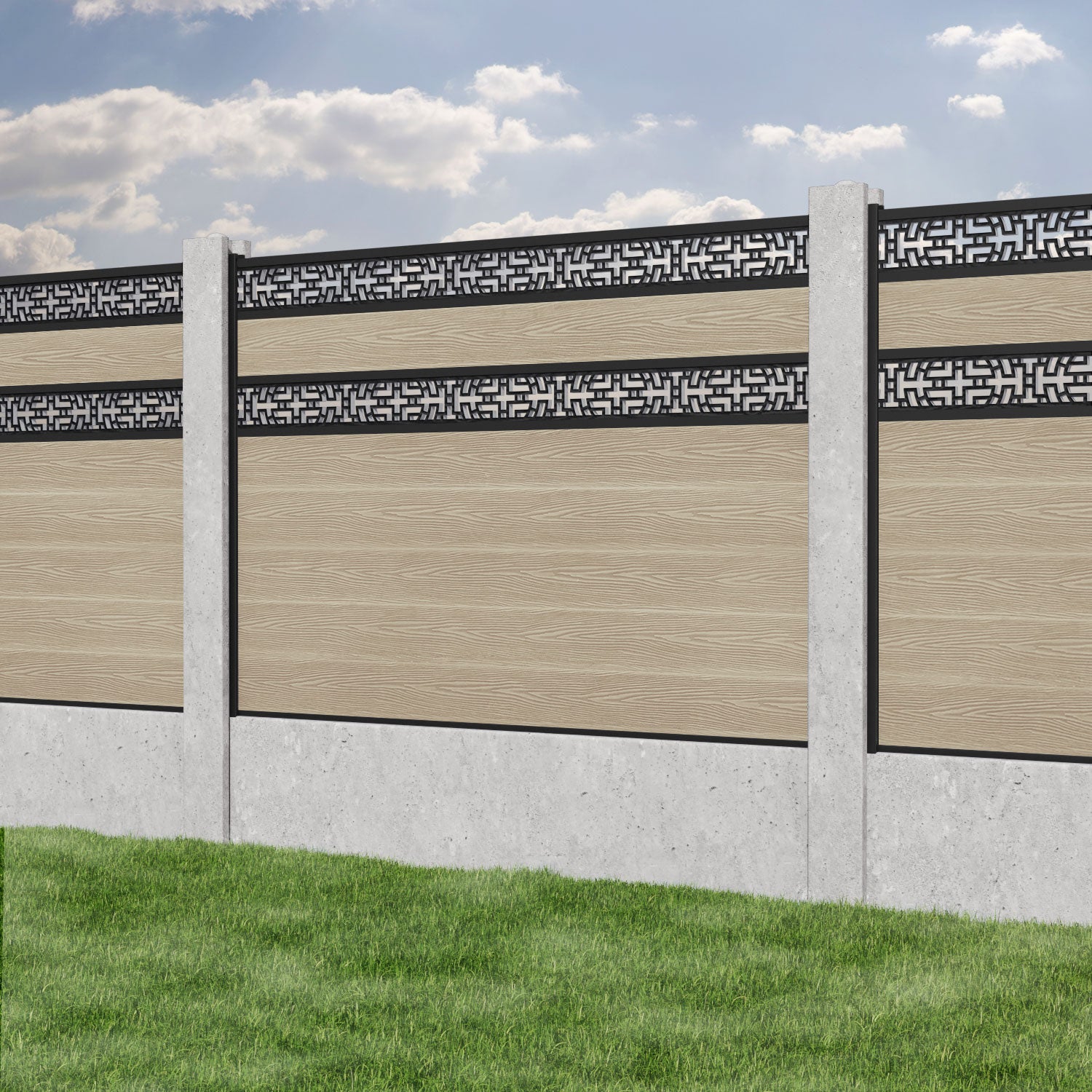 Classic Kumo Split Screen Fence Panel - Light Oak - for existing concrete posts