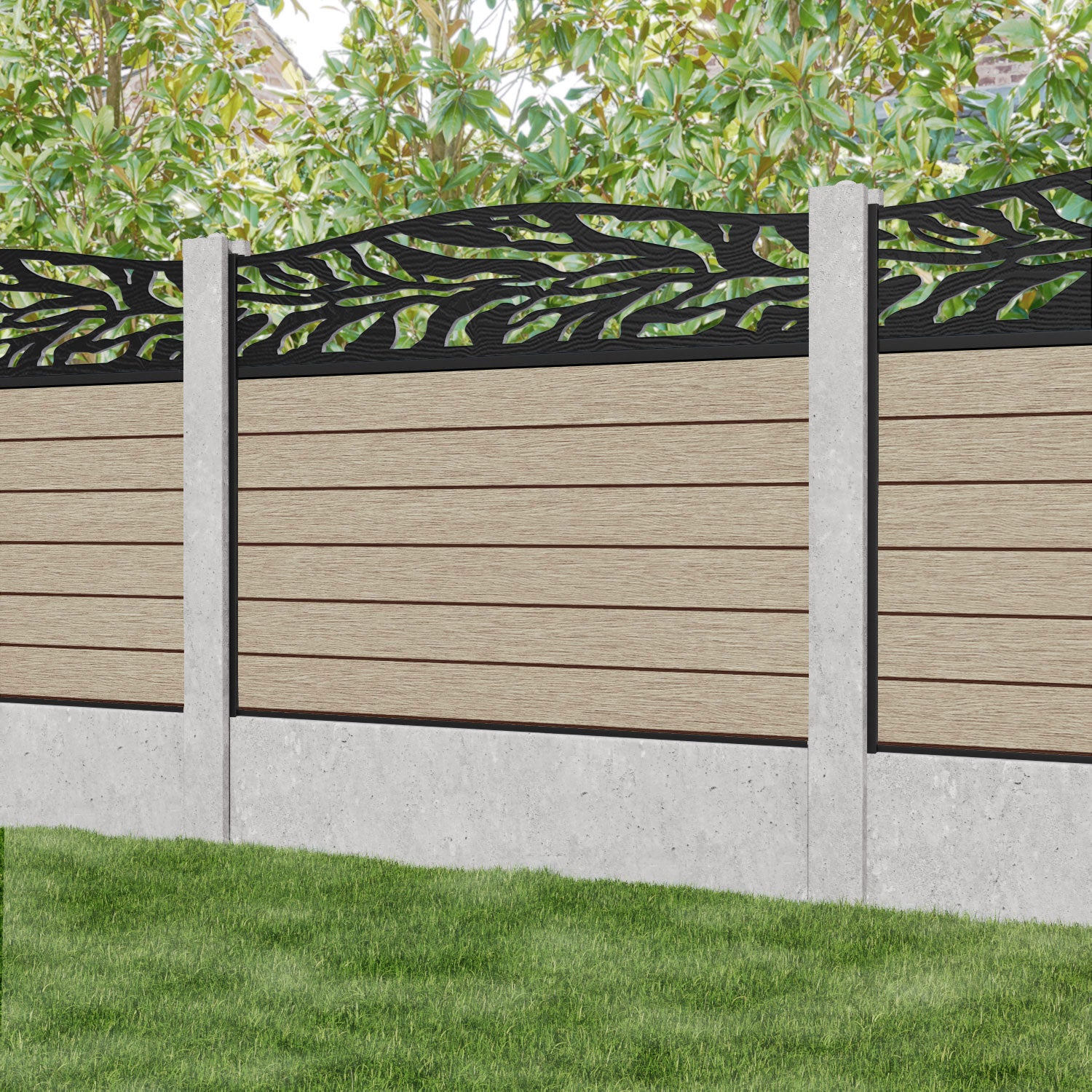 Fusion Malawi Curved Top Fence Panel - Light Oak - for existing concrete posts