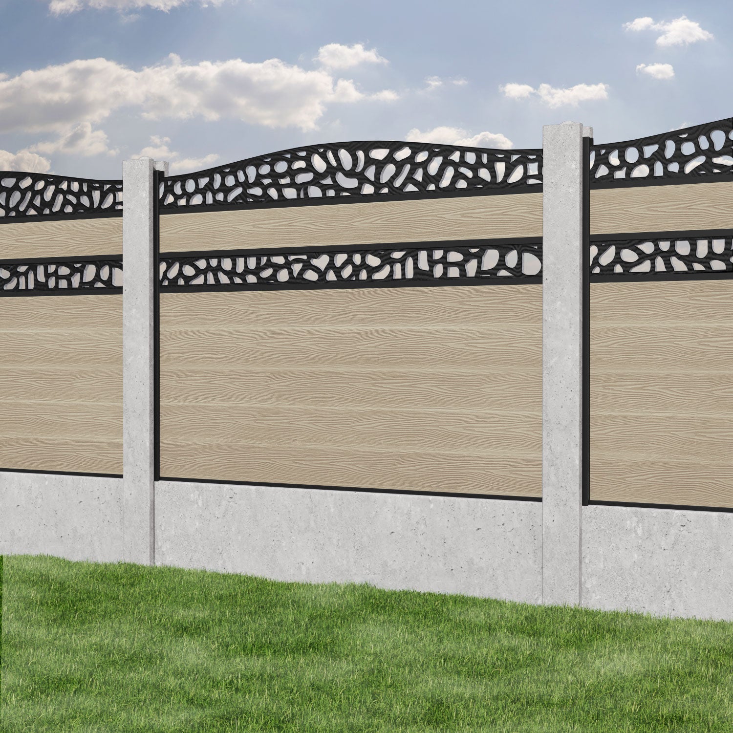 Classic Pebble Curved Top Split Screen Fence Panel - Light Oak - for existing concrete posts