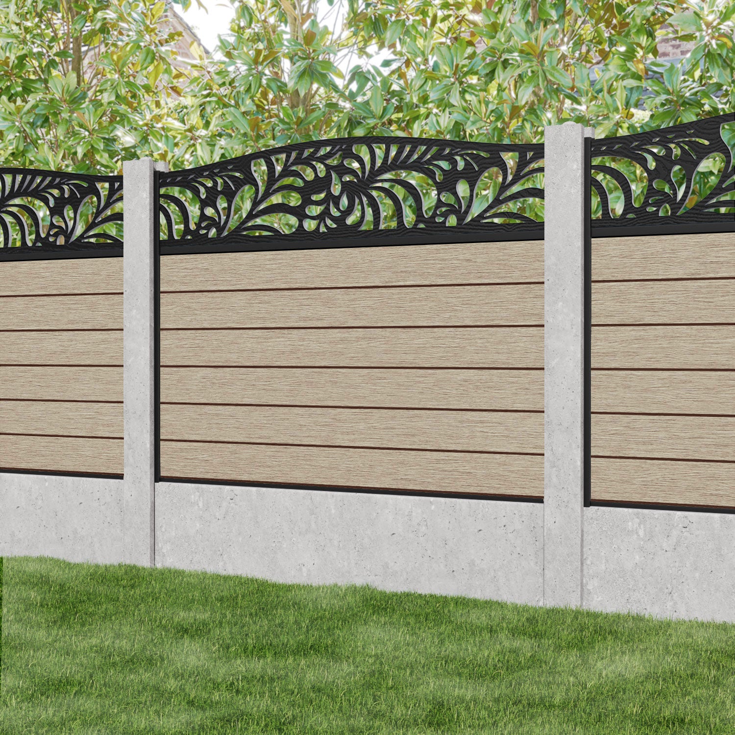 Fusion Petal Curved Top Fence Panel - Light Oak - for existing concrete posts