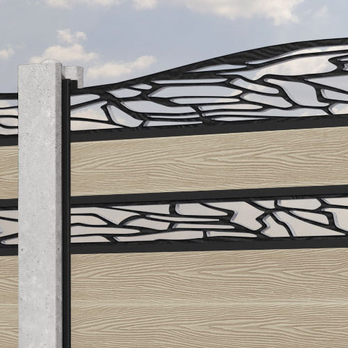 Classic Shatter Curved Top Split Screen Fence Panel - Light Oak - for existing concrete posts