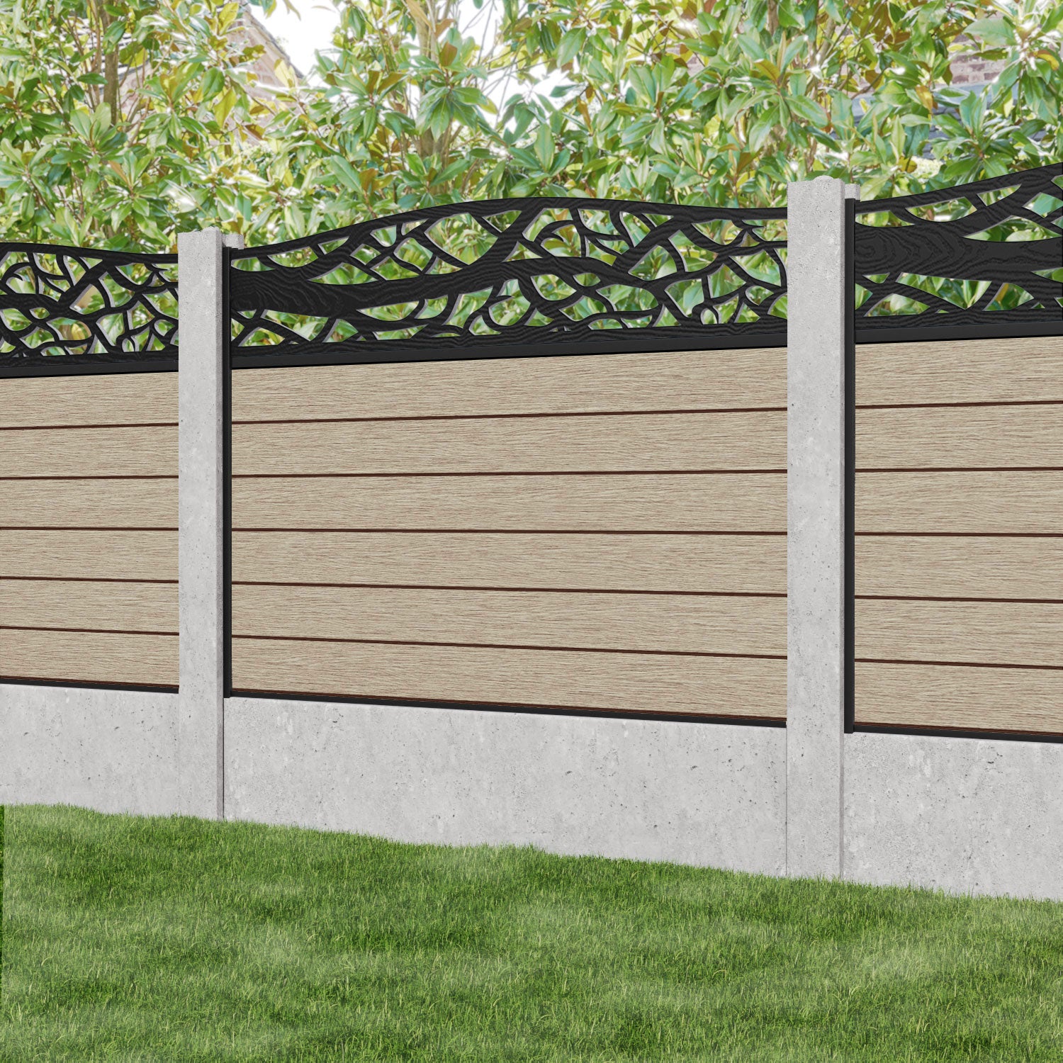 Fusion Twilight Curved Top Fence Panel - Light Oak - for existing concrete posts