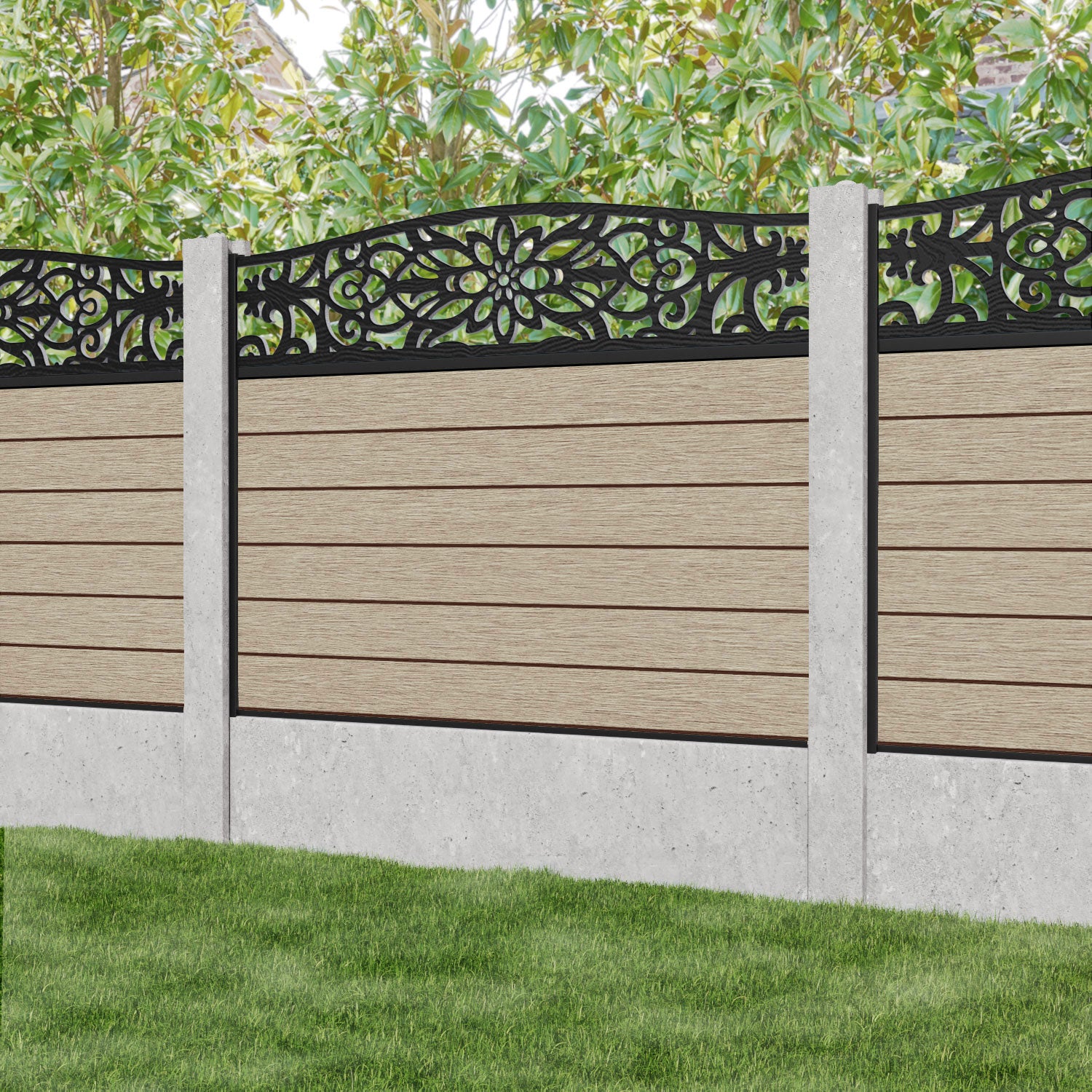 Fusion Windsor Curved Top Fence Panel - Light Oak - for existing concrete posts