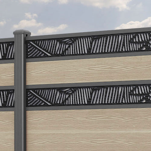 Classic Feather Split Screen Fence Panel - Light Oak - with our aluminium posts
