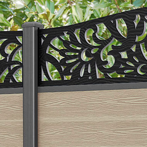 Classic Heritage Curved Top Fence Panel - Light Oak - with our aluminium posts