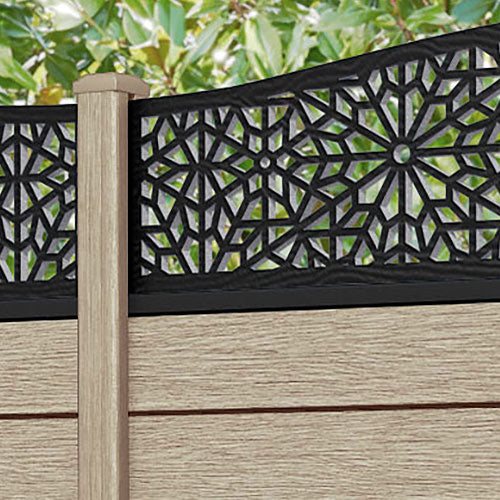 Fusion Alnara Curved Top Fence Panel - Light Oak - with our composite posts