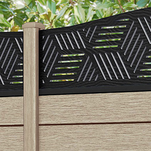 Fusion Cubed Curved Top Fence Panel - Light Oak - with our composite posts