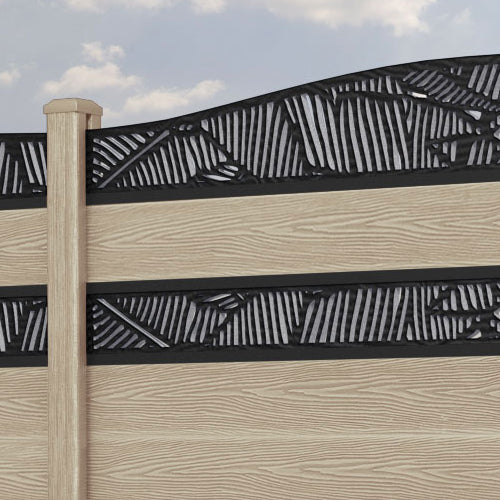Classic Feather Curved Top Split Screen Fence Panel - Light Oak - with our composite posts
