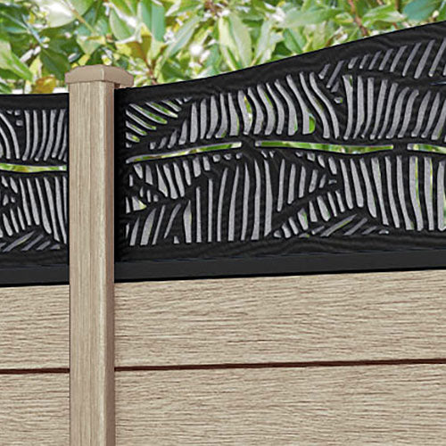 Fusion Feather Curved Top Fence Panel - Light Oak - with our composite posts