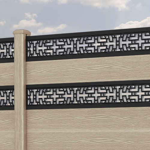 Classic Kumo Split Screen Fence Panel - Light Oak - with our composite posts