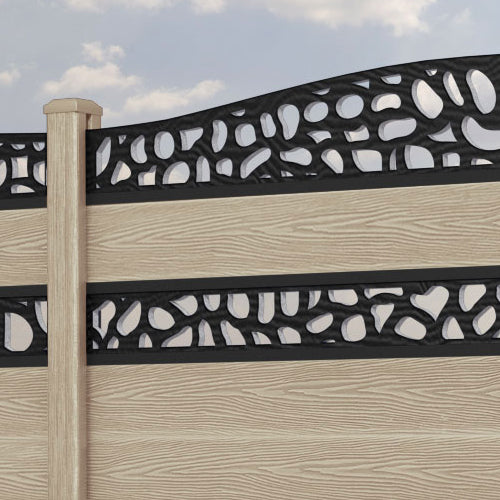 Classic Pebble Curved Top Split Screen Fence Panel - Light Oak - with our composite posts