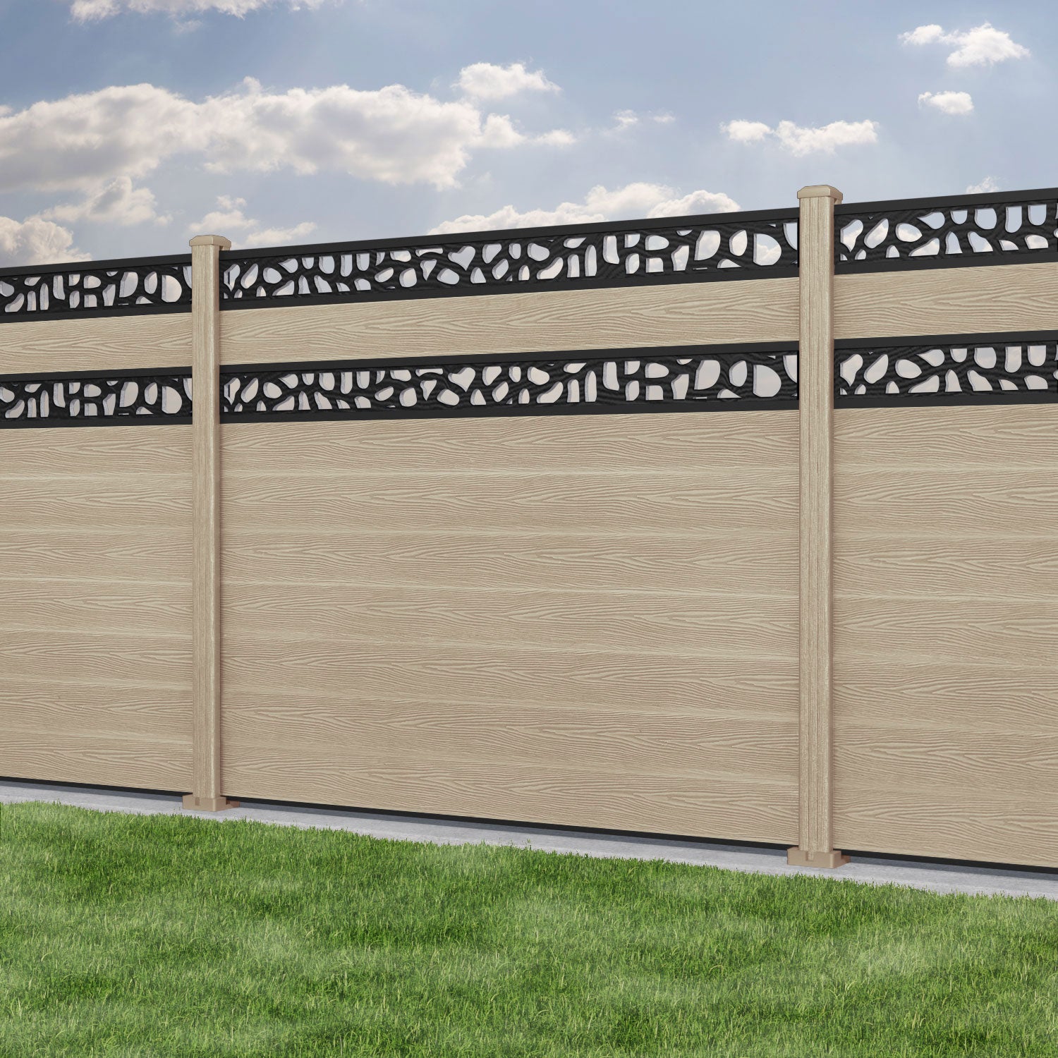 Classic Pebble Split Screen Fence Panel - Light Oak - with our composite posts