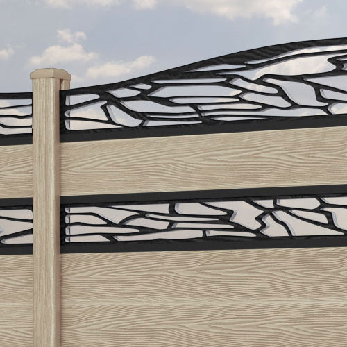 Classic Shatter Curved Top Split Screen Fence Panel - Light Oak - with our composite posts