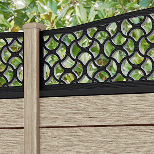 Fusion Vida Curved Top Fence Panel - Light Oak - with our composite posts