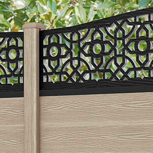 Classic Nabila Curved Top Fence Panel - Light Oak - with our composite posts