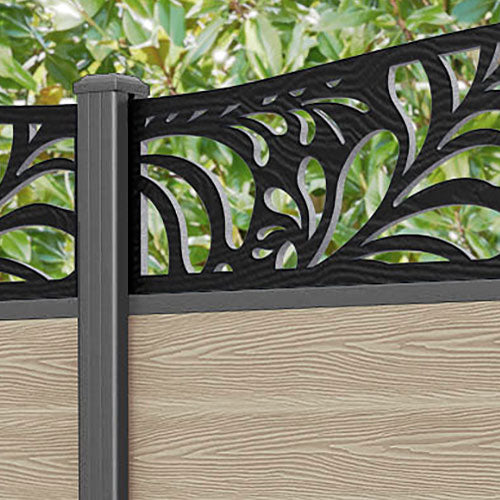 Classic Petal Curved Top Fence Panel - Light Oak - with our aluminium posts