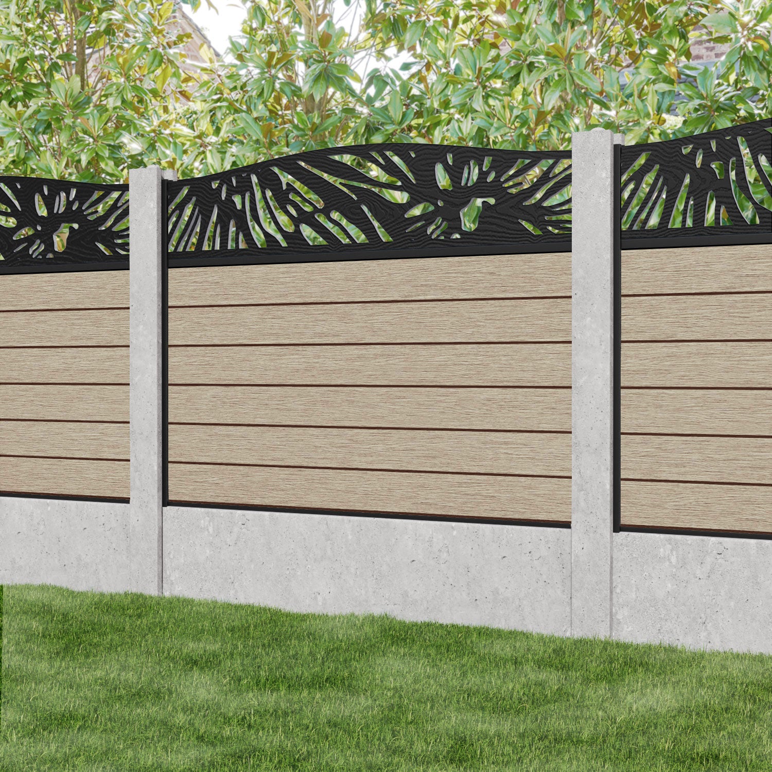 Fusion Poppy Curved Top Fence Panel - Light Oak - for existing concrete posts