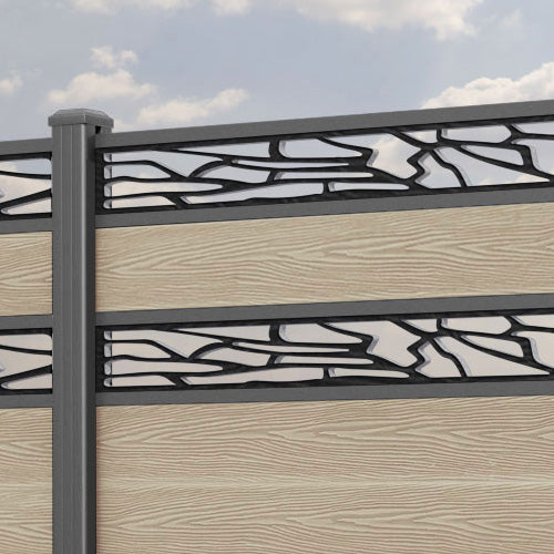 Classic Shatter Split Screen Fence Panel - Light Oak - with our aluminium posts