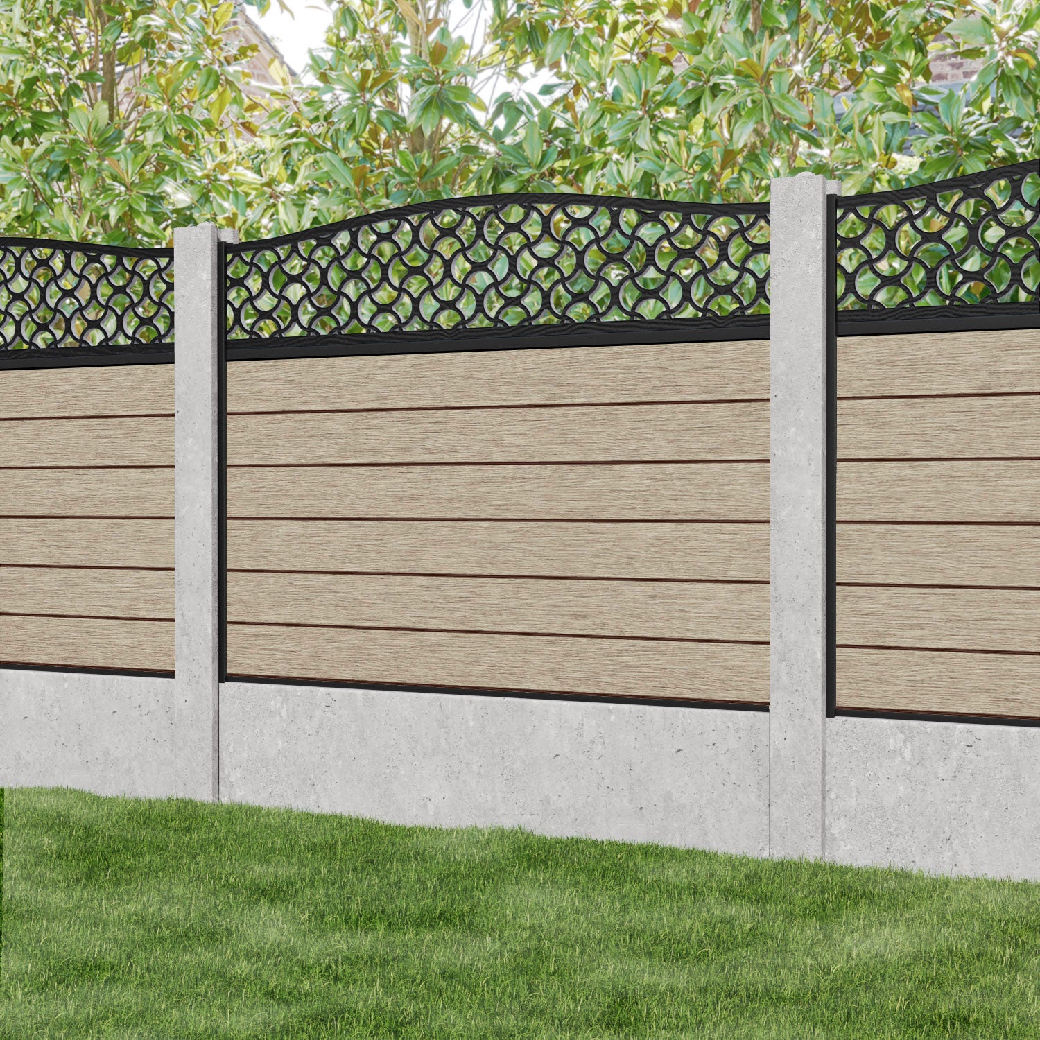 Fusion Vida Curved Top Fence Panel - Light Oak - for existing concrete posts