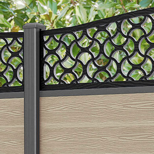 Classic Vida Curved Top Fence Panel - Light Oak - with our aluminium posts