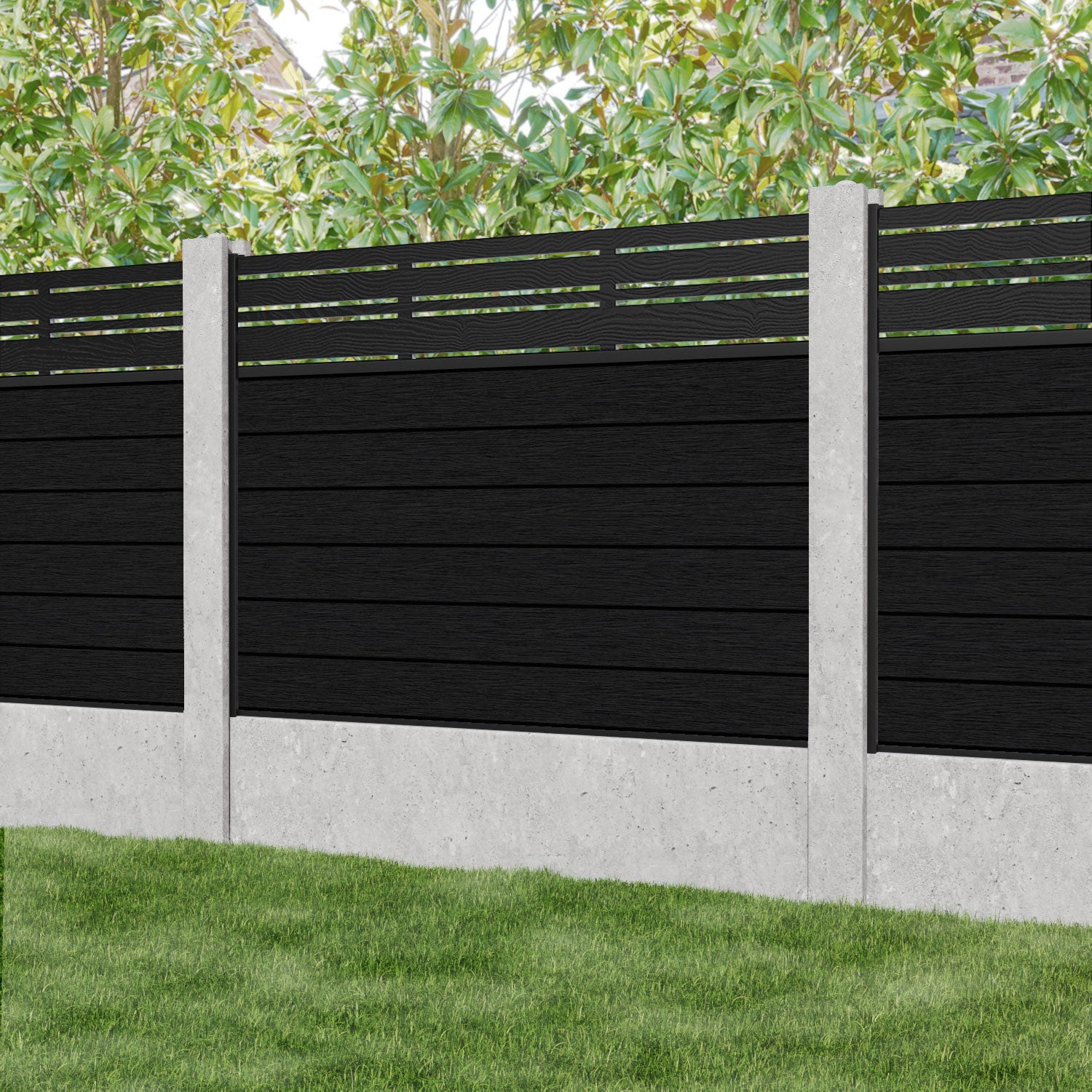 Fusion Linea Fence Panel - Black - for existing concrete posts
