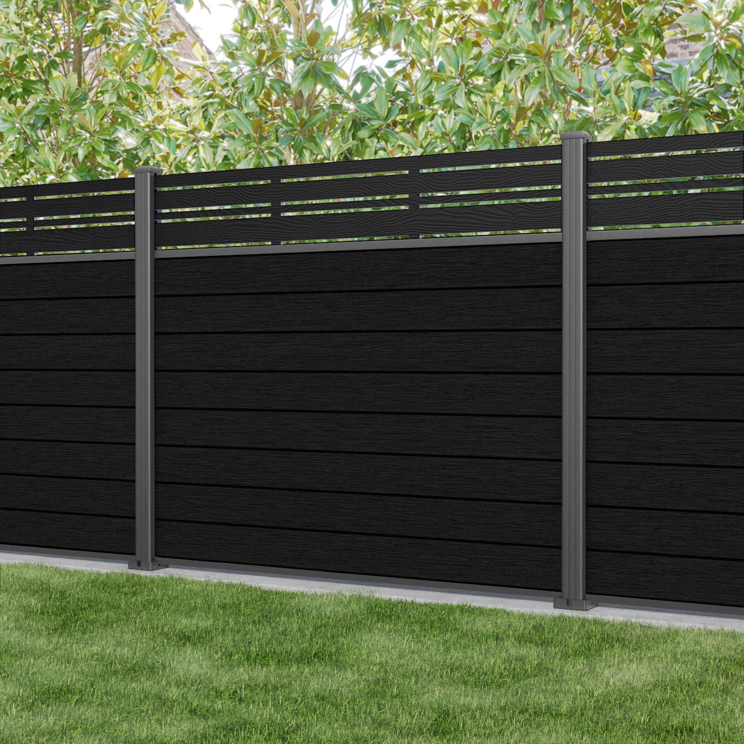 Fusion Linea Fence Panel - Black - with our aluminium posts