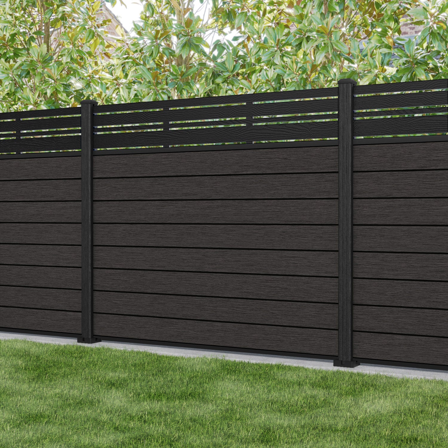 Fusion Linea Fence Panel - Dark Oak - with our composite posts