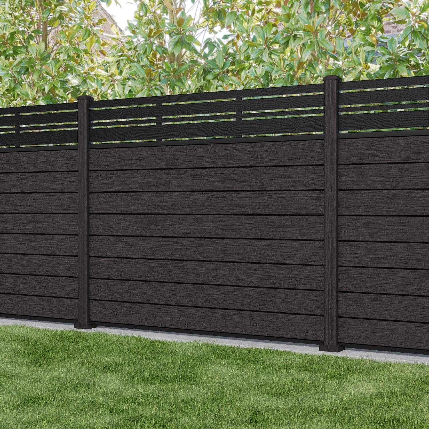 Fusion Linea Fence Panel - Dark Oak - with our composite posts