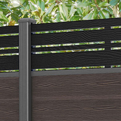 Classic Linea Fence Panel - Mid Brown - with our aluminium posts