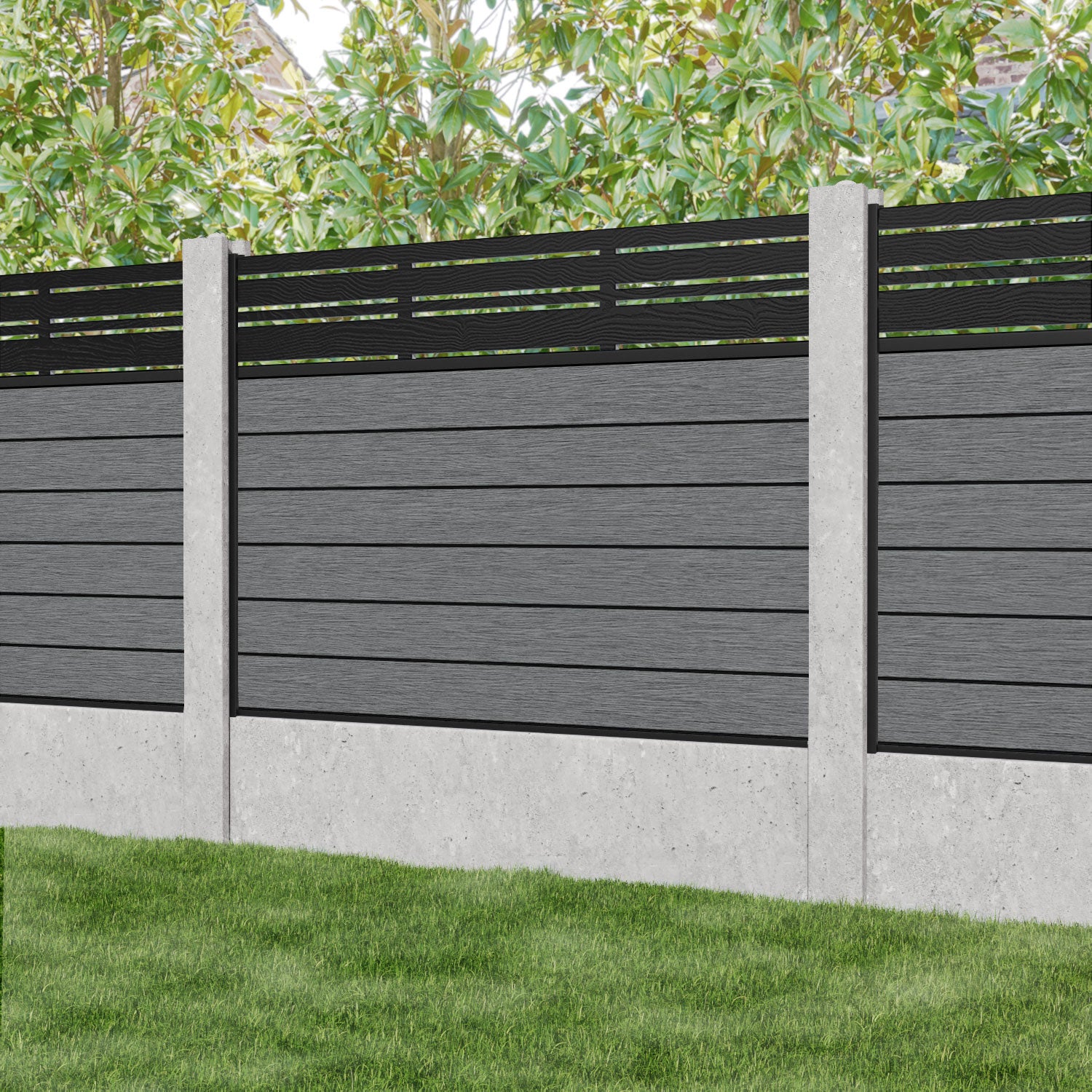 Fusion Linea Fence Panel - Mid Grey - for existing concrete posts
