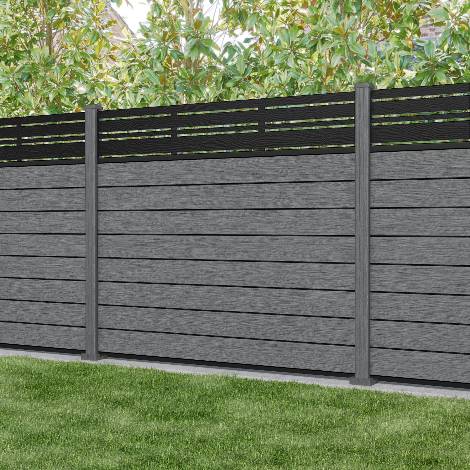 Fusion Linea Fence Panel - Mid Grey - with our composite posts