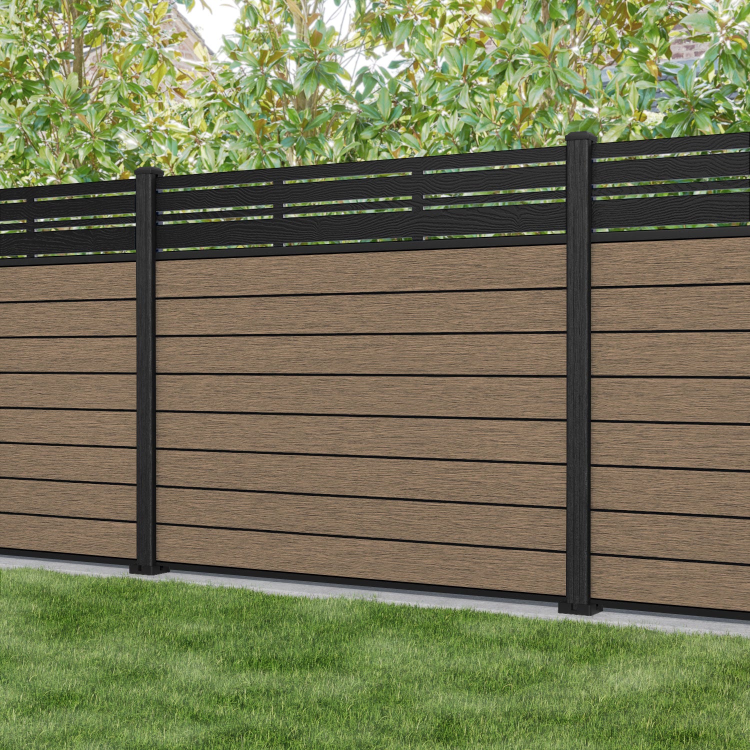 Fusion Linea Fence Panel - Teak - with our composite posts