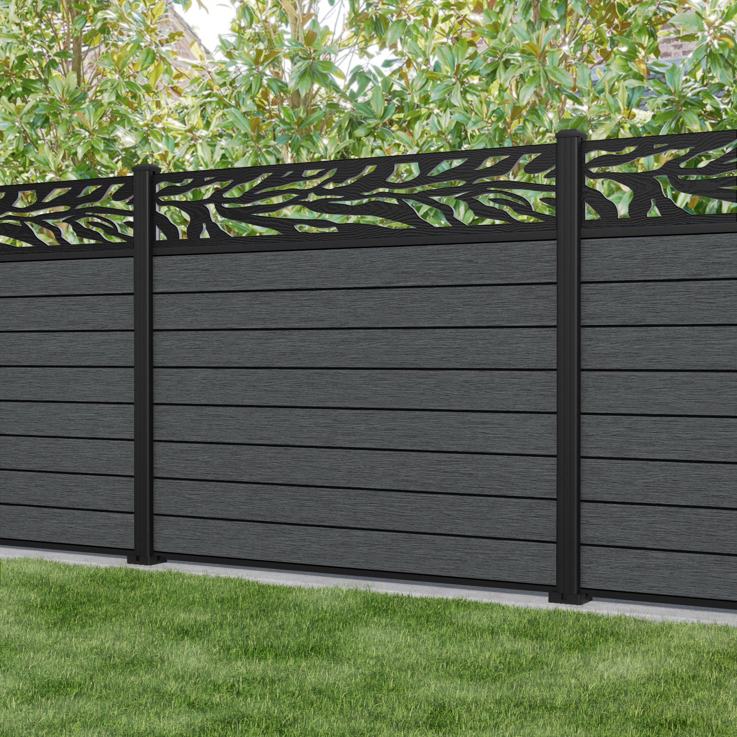 Fusion Malawi Fence Panel - Dark Grey - with our aluminium posts