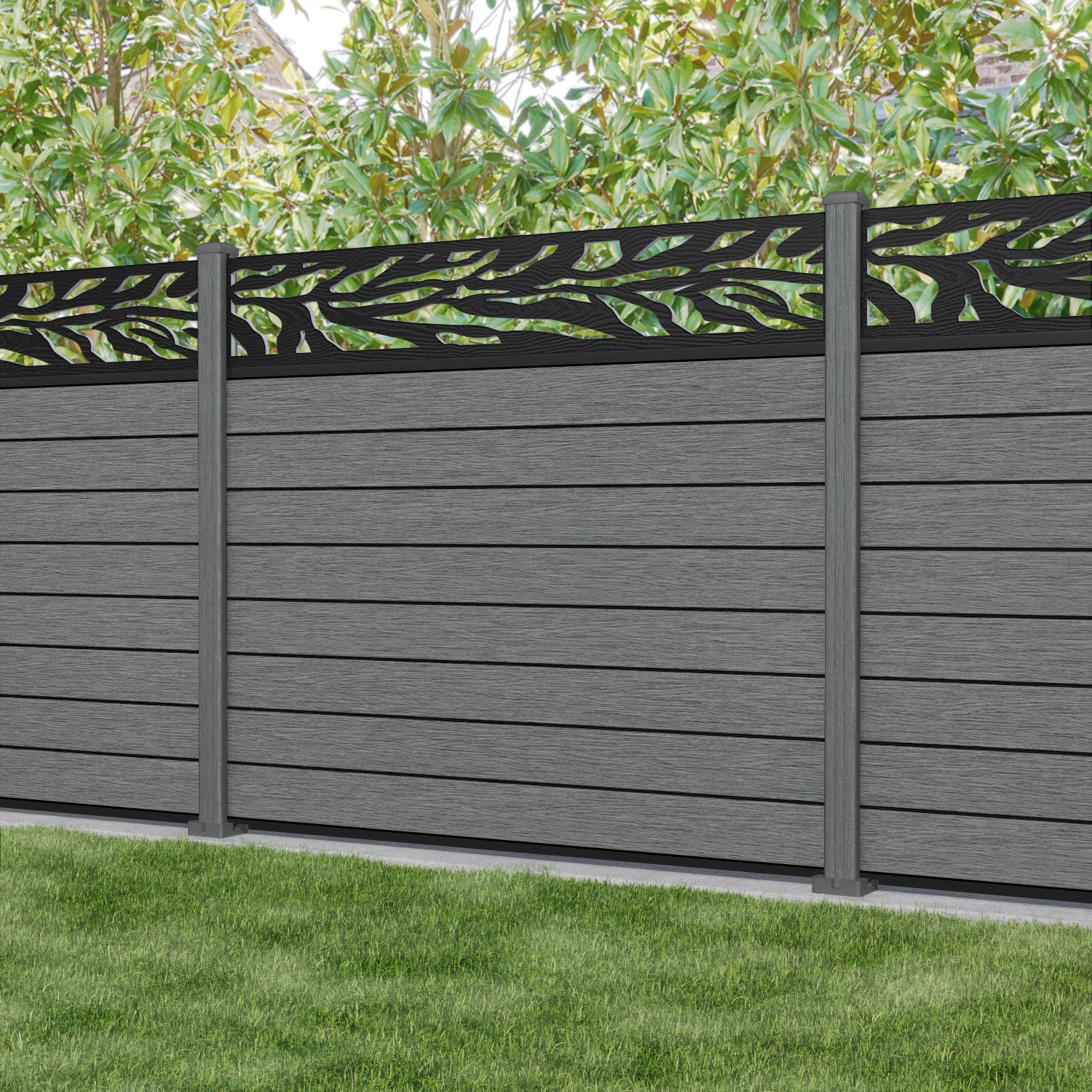 Fusion Malawi Fence Panel - Mid Grey - with our composite posts