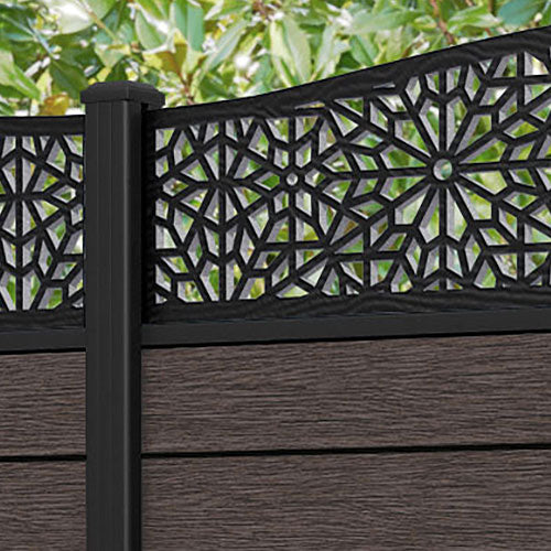 Fusion Alnara Curved Top Fence Panel - Mid Brown - with our aluminium posts