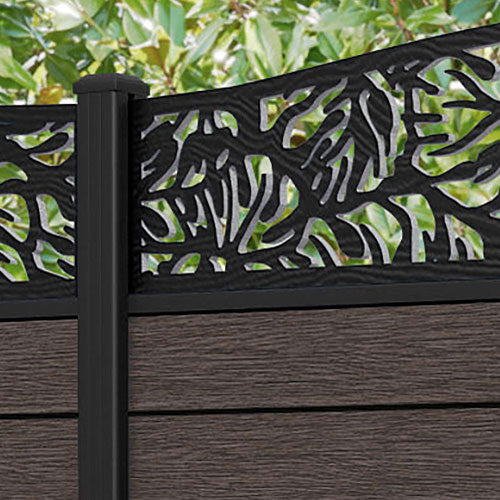 Fusion Botanic Curved Top Fence Panel - Mid Brown - with our aluminium posts
