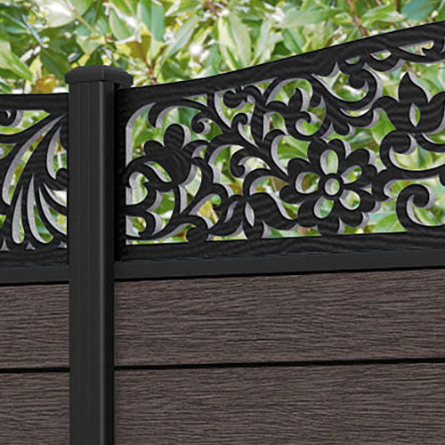 Fusion Eden Curved Top Fence Panel - Mid Brown - with our aluminium posts