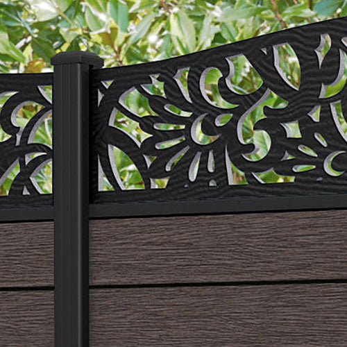 Fusion Heritage Curved Top Fence Panel - Mid Brown - with our aluminium posts