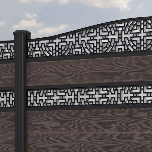 Classic Kumo Curved Top Split Screen Fence Panel - Mid Brown - with our aluminium posts