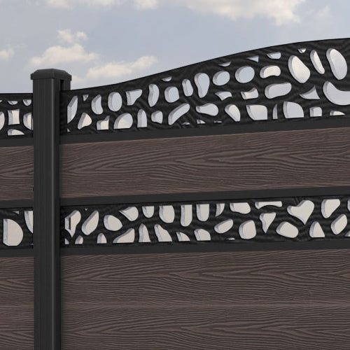 Classic Pebble Curved Top Split Screen Fence Panel - Mid Brown - with our aluminium posts