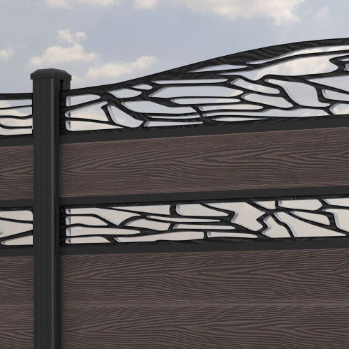 Classic Shatter Curved Top Split Screen Fence Panel - Mid Brown - with our aluminium posts