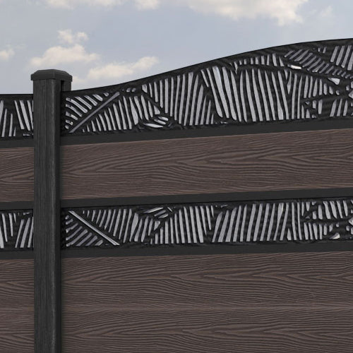 Classic Feather Curved Top Split Screen Fence Panel - Mid Brown - with our composite posts